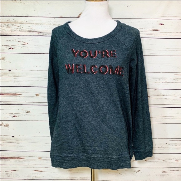 LOFT Gray “You’re Welcome” Beaded Sweater - Picture 4 of 8